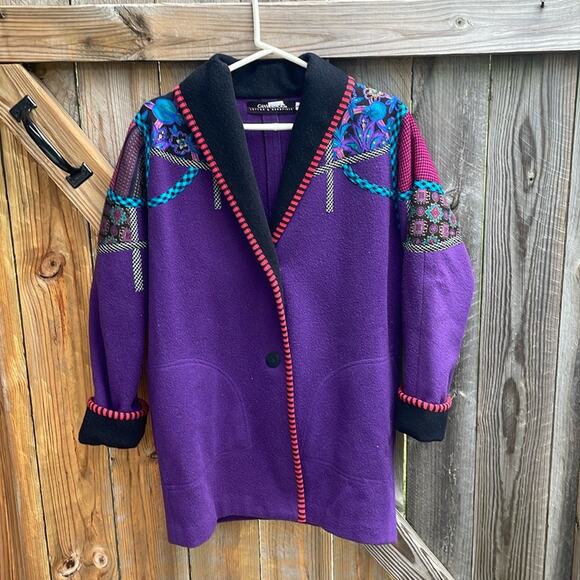 Canvasbacks Wool Artsy Coat Small Purple Black - Picture 1 of 7
